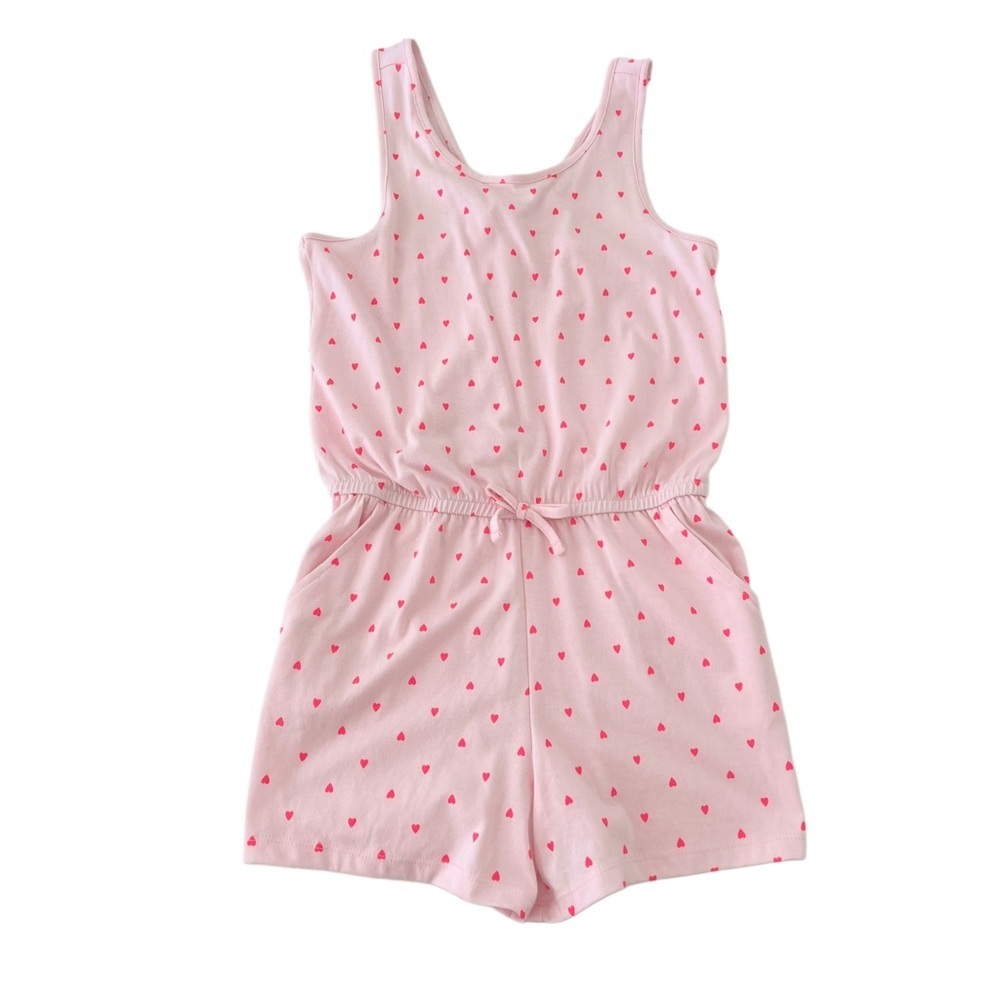 (NWOT) Cat & Jack Light Pink Heart Print Sleeveless Romper | Girls XL (14)